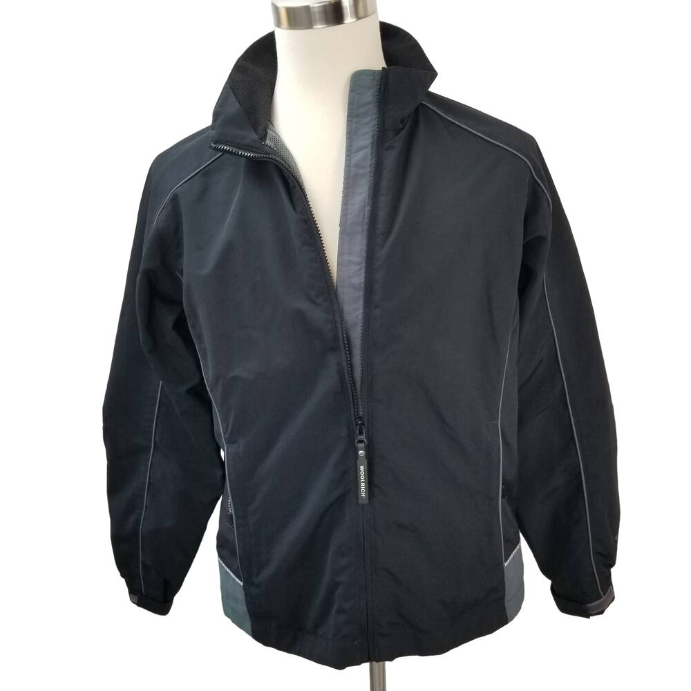 Woolrich Black Gray Zip Up Coat Jacket Lined Pockets Excellent Size M